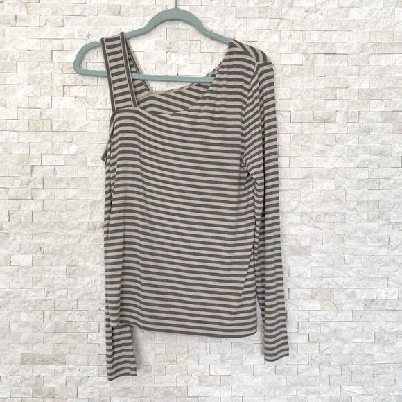 Cabi Gray & Craem Striped Cold Shoulder Dare Tee (4568). Medium NWOT - Picture 5 of 9